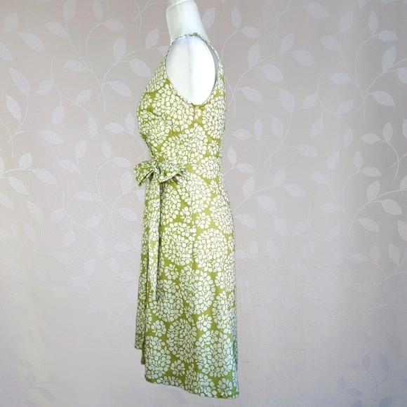 Lesley Evers Cotton Bold Botanical Print Wrap Dress Lime Green White Bow Tie - Picture 7 of 12